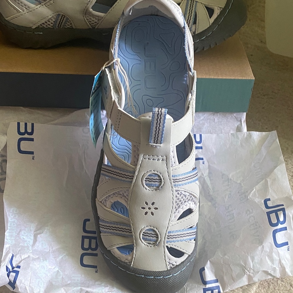 JBU Light Gray and Blue Sandals